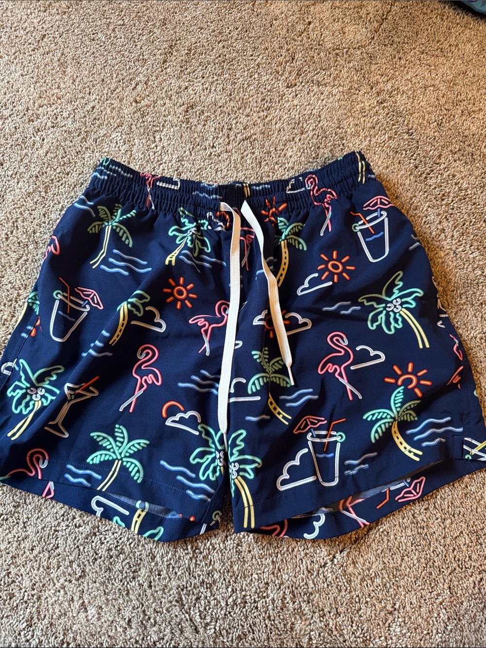 chubbies Navy Neon Tropical Print Athletic Shorts